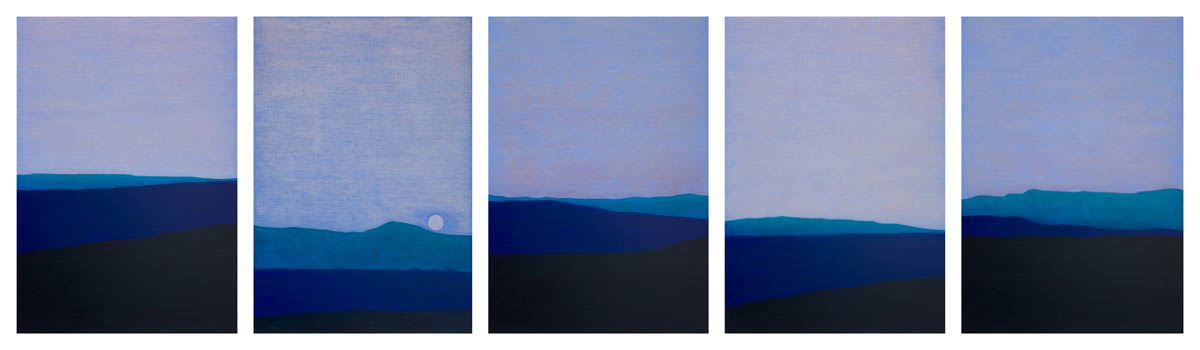 Elevations with Low Moon, oil on linen, 5 parts, 100 x 70 cm each